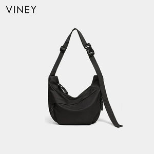 VINEY Lightweight Canvas Crescent Shoulder Bag in black