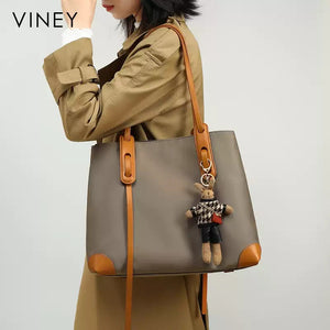 VINEY Two-Tone Canvas Tote Bag, lifestyle view