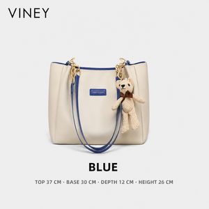 VINEY 4649A blue genuine leather commuter tote front view