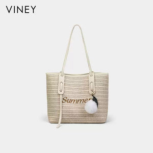 VINEY Woven Straw Tote Bag, studio view