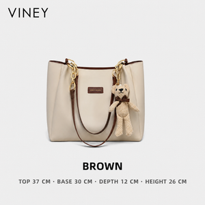 VINEY 4649A brown genuine leather commuter tote front view