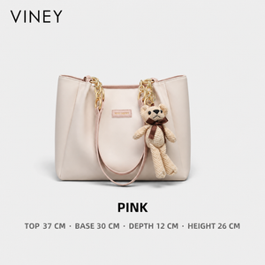 VINEY 4649A pink genuine leather commuter tote front view