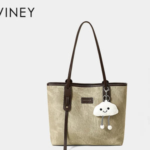VINEY Two-Tone Commuter Tote Bag in ink green