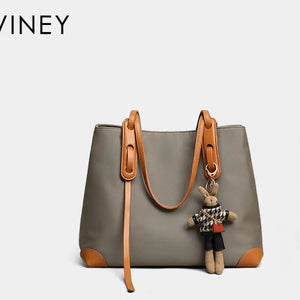 VINEY Two-Tone Canvas Tote Bag in khaki brown