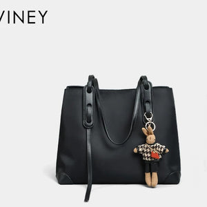 VINEY Two-Tone Canvas Tote Bag in black