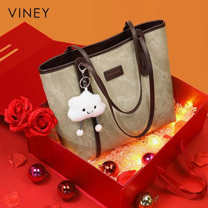 VINEY Two-Tone Commuter Tote Bag in ink green, gift set