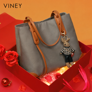 VINEY Two-Tone Canvas Tote Bag in khaki brown, gift set