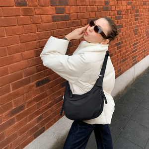 VINEY Lightweight Canvas Crescent Shoulder Bag, street-style view