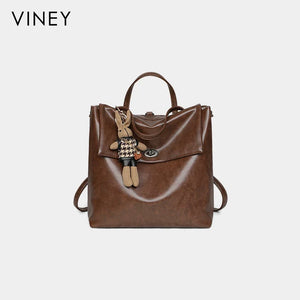 VINEY Genuine Leather Large Capacity Vintage Backpack