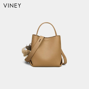 VINEY Urban Genuine Leather Large Capacity Convertible Bucket Bag