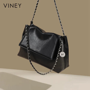 VINEY Urban Genuine Leather Large Capacity Chain-Strap Tote Bag
