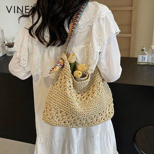 VINEY Weekend Woven Straw Beach Large Capacity Tote Bag