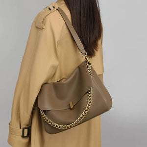 VINEY Everyday Genuine Leather Large Capacity Chain-Strap Tote Bag