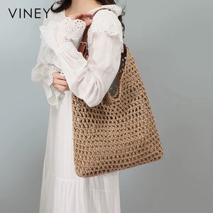 VINEY Woven Beach Large Capacity Hobo Bag
