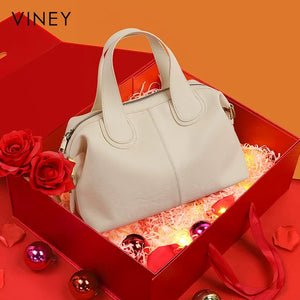 VINEY Genuine Leather Large Capacity Convertible Boston Bag