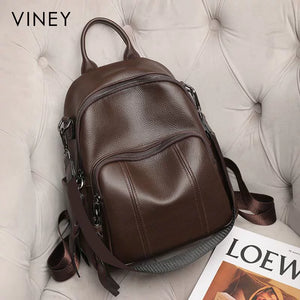 VINEY Everyday Genuine Leather Large Capacity Lightweight Backpack