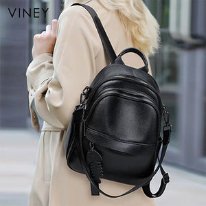 VINEY City Genuine Leather Large Capacity Backpack