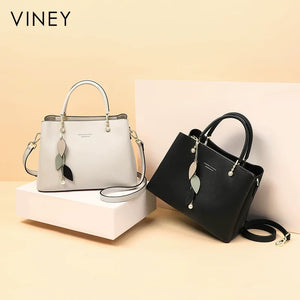 VINEY Weekend Genuine Leather Convertible Top-Handle Bag in Black
