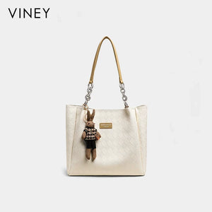 VINEY Genuine Leather Large Capacity Quilted Tote Bag