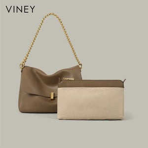 VINEY Everyday Genuine Leather Large Capacity Chain-Strap Tote Bag