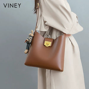 VINEY Everyday Genuine Leather Large Capacity Convertible Bucket Bag