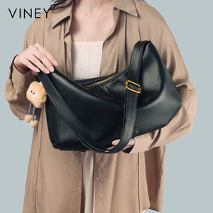 VINEY Genuine Leather Large Capacity Crescent Cloud Tote Bag