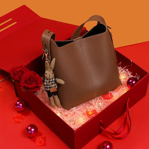 VINEY Everyday Genuine Leather Large Capacity Lightweight Bucket Bag