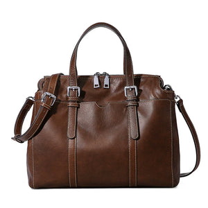 VINEY Genuine Leather Large Capacity Vintage Convertible Tote Bag
