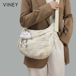 VINEY Canvas Large Capacity Crescent Convertible Tote Bag