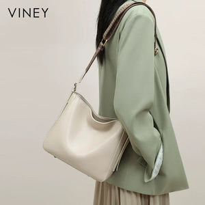 VINEY Genuine Leather Large Capacity Bucket Bag