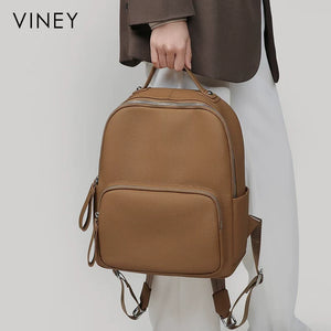 VINEY Commuter Genuine Leather Large Capacity Backpack