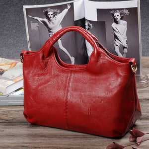 VINEY Classic Genuine Leather Large Capacity Convertible Top-Handle Bag