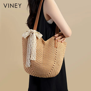 VINEY City Woven Straw Beach Large Capacity Convertible Tote Bag