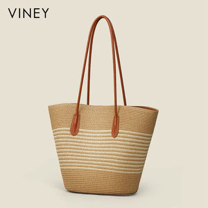 VINEY Woven Large Capacity Convertible Tote Bag