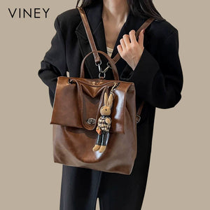 VINEY Genuine Leather Large Capacity Vintage Backpack