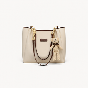 VINEY Structured Chain Tote Bag in brown