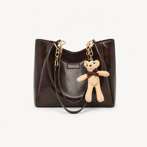 VINEY Structured Chain Tote Bag in coffee