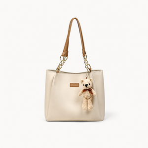 VINEY Structured Chain Tote Bag in off white