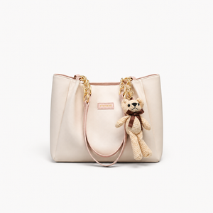 VINEY Structured Chain Tote Bag in pink