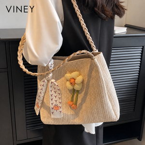VINEY Woven Summer Tote Bag with Flower Charm product image 10