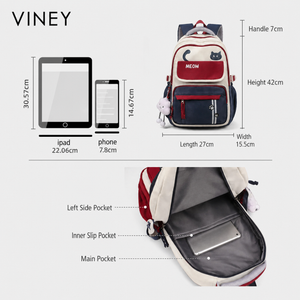 VINEY Canvas Large Capacity Lightweight Colorblock Backpack — English product image 5