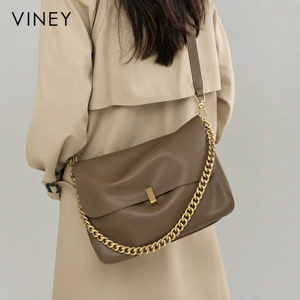 VINEY Everyday Genuine Leather Large Capacity Chain-Strap Tote Bag — English product image 2