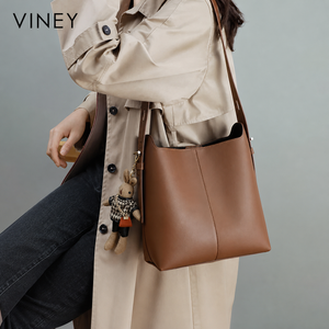 VINEY Everyday Genuine Leather Large Capacity Lightweight Bucket Bag — English product image 1