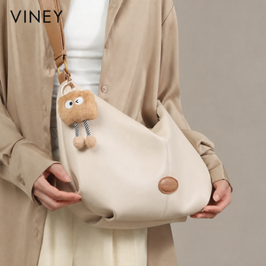 VINEY Genuine Leather Large Capacity Crescent Cloud Tote Bag — English product image 2