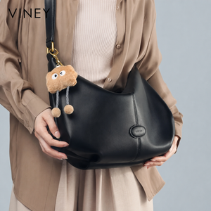 VINEY Genuine Leather Large Capacity Crescent Cloud Tote Bag — English product image 7