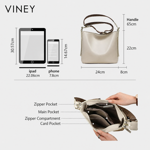 VINEY Genuine Leather Large Capacity Bucket Bag — English product image 10