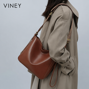VINEY Genuine Leather Large Capacity Bucket Bag — English product image 2