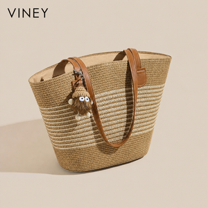 VINEY Everyday Woven Straw Beach Large Capacity Convertible Tote Bag — English product image 1