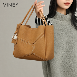 VINEY City Genuine Leather Large Capacity Convertible Bucket Bag — English product image 1