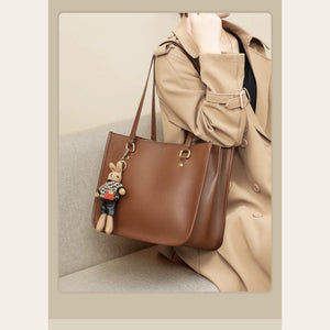 VINEY Brown Leather Structured Commuter Tote Bag in brown, lifestyle view